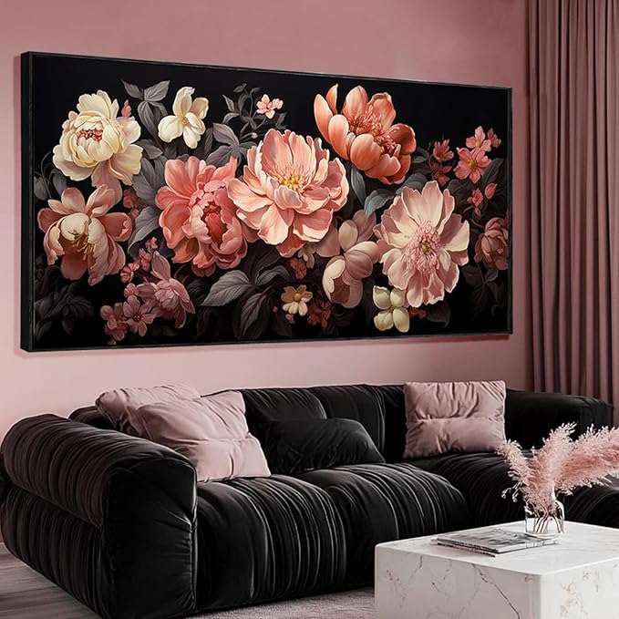 Flower Wall Decor Pink and White Botanical Painting Home Decor Aesthetic Framed Artwork for Living Room Bedroom Office Room Decor 24"x 48"
