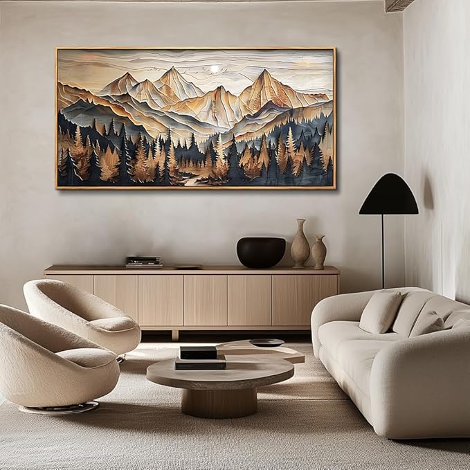 Wood Farmed Canvas Wall Art For Living Room Large Wall Decor For Office Bedroom Decorations Mountain Landscape Pictures Abstract Painting Artwork Room Wall Mural Aesthetic Home Decor 30x60 In