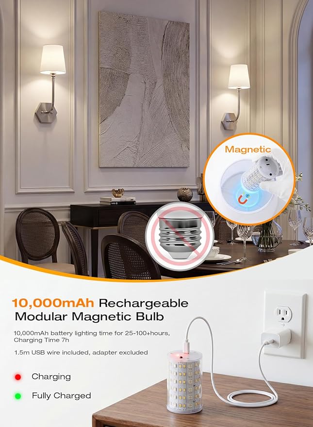 CLOUDY BAY 10000mAh Battery Operated Wall Sconces,Up to 100 Hours with Rechargeable RGB Dimmable Magnetic Bulb,Cordless Wall Lighting Fixtures with Remote for Bedroom,Brushed Nickel,2 Pack-17.9inch