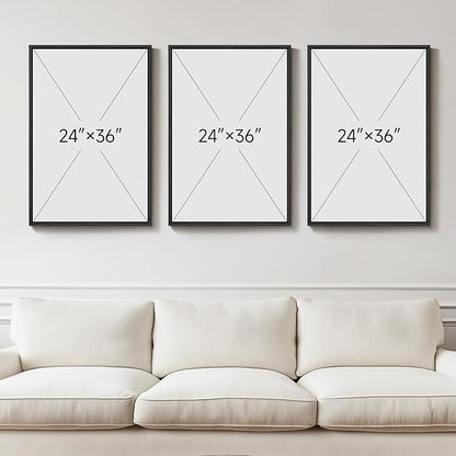 Large 3D Textured Framed Neutral Abstract Wall Art for Living Room, 3 Piece Modern Artwork for Walls, Minimalist White and Brown Geometric Wall Paintings for Hallway, Stair, Office Wall Decor 24x36 In