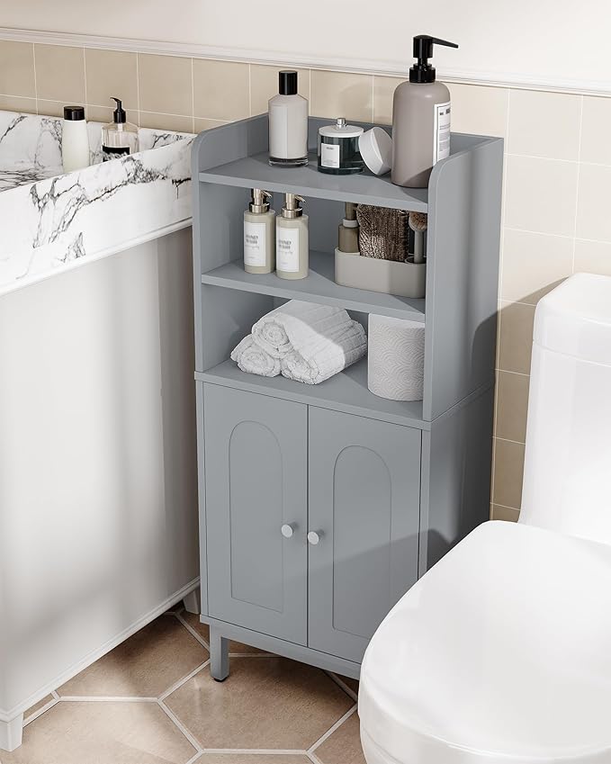 Hzuaneri Bathroom Storage Cabinet, Small Floor Cabinet with 2 Door and Shelves, Toilet Paper Cabinets, Bathroom Organizer with Adjustable Shelf, for Small Spaces Gray 7.1" D x 14.6" W x 32.7" H