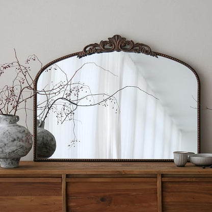 Micasso Bronze Vintage Arched Mirror: 36"x29" French Baroque Antique Wall Mounted Mirror - Traditional Ornate Decorative for Mantle/Fireplace/Living Room/Bedroom/Entryway/Hallway/Wall Decor