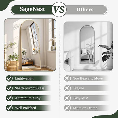 Mirror Full Length 56"x21" Full Body Floor Mirror with Stand, Shatterproof Glass, Aluminum Alloy Frame, Free Standing Wall Mounted or Leaning Arched Mirrors for Bedroom Living Room Entryway