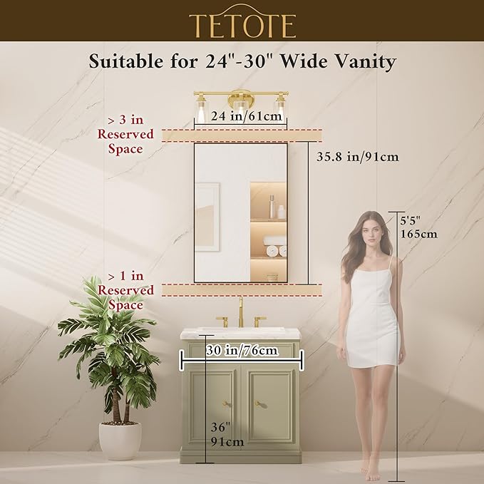TETOTE Black Bathroom Mirror 24" x 36" Matte Black Vanity Mirror for Over Sink, Tempered Glass, Modern Farmhouse Rectangle Frame Wall Mirrors for Bathroom, Living Room, Bedroom, Entryway