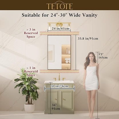 TETOTE Black Bathroom Mirror 24" x 36" Matte Black Vanity Mirror for Over Sink, Tempered Glass, Modern Farmhouse Rectangle Frame Wall Mirrors for Bathroom, Living Room, Bedroom, Entryway
