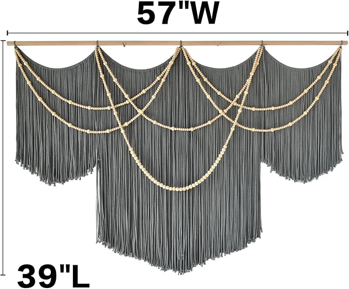 Flber Macrame Wall Hanging Boho Wall Art Beads Tassels Modern for Living Room Bedroom Large Geometric Wall Decor 57" W x 39" L