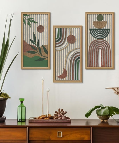 Putuo Decor Boho Wall Art Set of 3 Modern Minimalist Wooden Wall Decor Abstract Earth Tone Room Decorations Mid Century Artwork for Living Room Bedroom Office in Earthwood Canyon 16.5 x 8.6 Inch