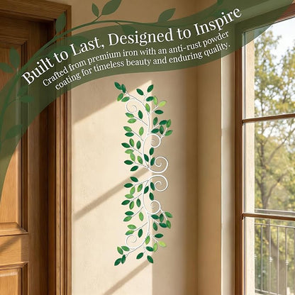 ESTART 2 Pieces Metal Tree Leaf Wall Decor Vine Olive Branch Leaf Wall Art Ornament Wall Hanging Sign for above Door, Living Room, Office, Indoor and Outdoor Decoration (Green)