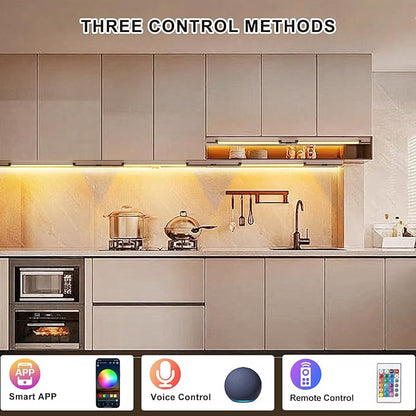 Under Cabinet LED Lighting, Dimmable Under Counter Lights, WiFi Smart Controlled,RGB,12 Inch, Multicolor Linkable Lamps with Remote Control, Compatible with Alexa Google Home (9 Pack)