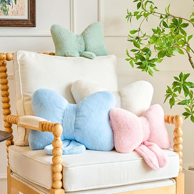 Lfsaaj Bowknot Pillow Ivroy Cute Bow Decorative Throw Pillows 12" Aesthetic Home Decor Bow Cushions Butterfly Knot Plush Pillow for Bedroom Couch