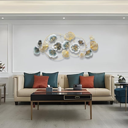 QXSXKJ 3D Metal Wall Art Decor Gold, 59" Large 3d Wall Decor, Modern Ginkgo Leaf Wall Decoration, Adornos Pare Sala Modernos, Hanging Sculptures For Living Room Dining Room Bedroom