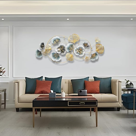 QXSXKJ 3D Metal Wall Art Decor Gold, 59" Large 3d Wall Decor, Modern Ginkgo Leaf Wall Decoration, Adornos Pare Sala Modernos, Hanging Sculptures For Living Room Dining Room Bedroom