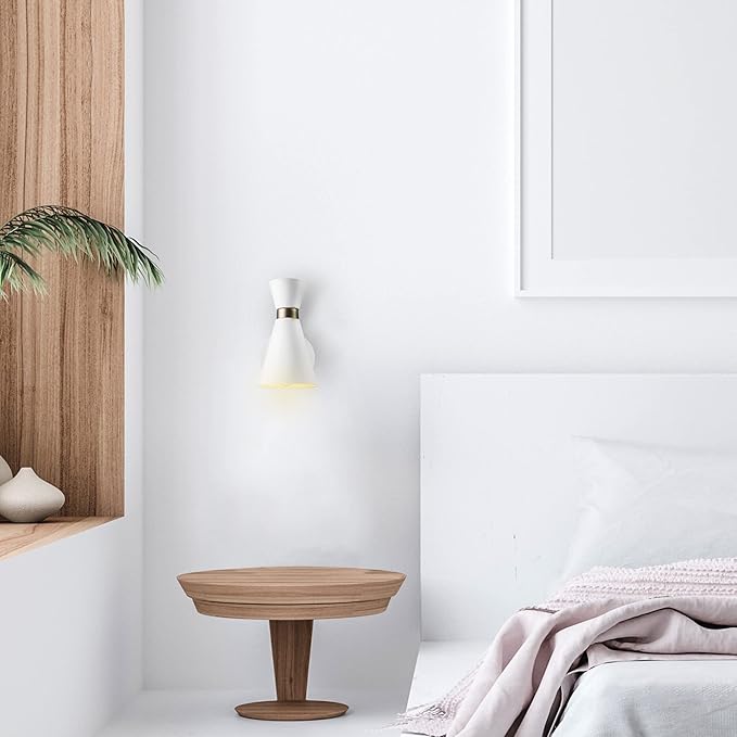 Globe Electric 65000030 1-Light Wall Sconce, White, Matte Brass Accent, Wall Lights for Living Room, Bedroom, Den, Mounted Bedside Lamp, Apartment Essentials, Dimmable, Light for Apartment and Rentals