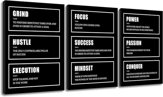 3 pieces Motivational Wall Decor Posters Inspirational Wall Art Framed Posters Canvas Pictures Prints Positive Artwork for Living Room Bedroom Office Wall Decor Stretched and Framed [60''W x 28''H]