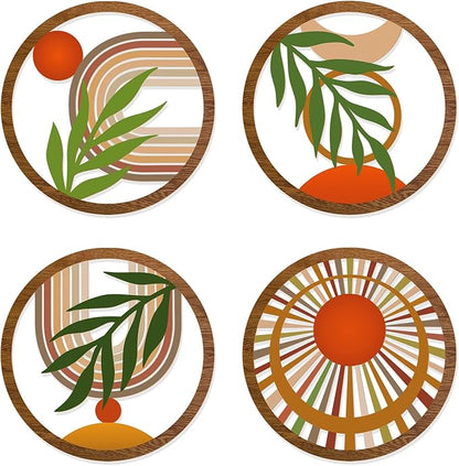 Zzbakress 4 Pcs Boho Wall Decor Rustic Wooden Hollow Bobo Wall Art Bohemian Bedroom Decor 10 inch Farmhouse Wall Hanging Decor Boho Minimalist Wall Art for Bedroom Living Room (Rustic, 4)