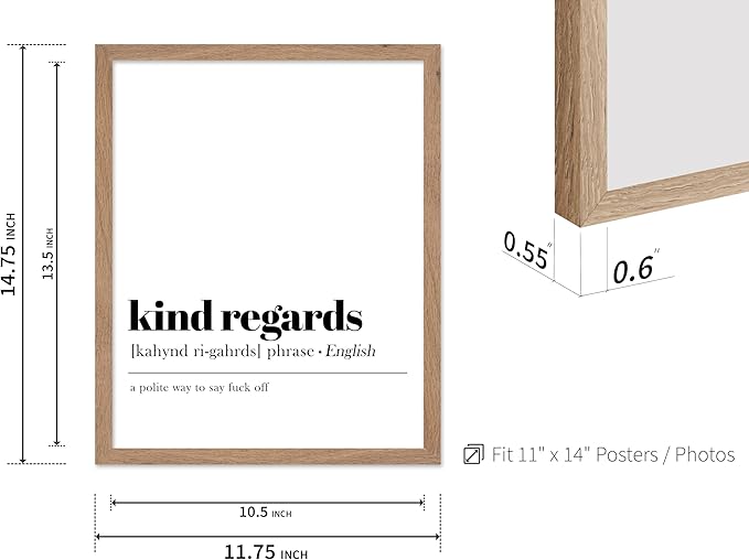 Poster Master Typography Poster - Dictionary Print - Kind Regards Definition, Polite Way to Say Fuck Off, Funny - Gift for Colleague, Friend - Wall Decor for Home, Office, 11x14 Beige Framed