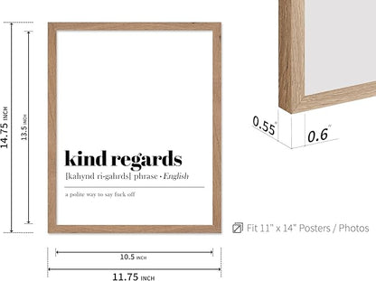 Poster Master Typography Poster - Dictionary Print - Kind Regards Definition, Polite Way to Say Fuck Off, Funny - Gift for Colleague, Friend - Wall Decor for Home, Office, 11x14 Beige Framed