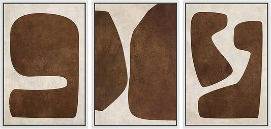 SIGNLEADER Framed Canvas Print Wall Art Set Brown Tan Retro Polygon Collage Abstract Shapes Illustrations Modern Art Geometric Zen Mid-Century for Living Room, Bedroom, Office - 16"x24"x3 WHITE