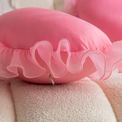 MOJUN Heart Pillow, Pink Ruffles Design Love Throw Pillows Decorative Pillows for Bed Couch Cute Room Decor Heart Shaped Throw Pillow Cushion for Living Room Bedroom Gifts Pillows