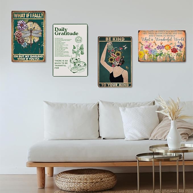 Fmcmly Vintage Tin Signs Be Kind to Your Mind Hippie Boho Art Poster Land Lady Gift Encouragement Gifts for Women Home Kitchen Office Bedroom Cafes Wall Decor 8x12 Inch