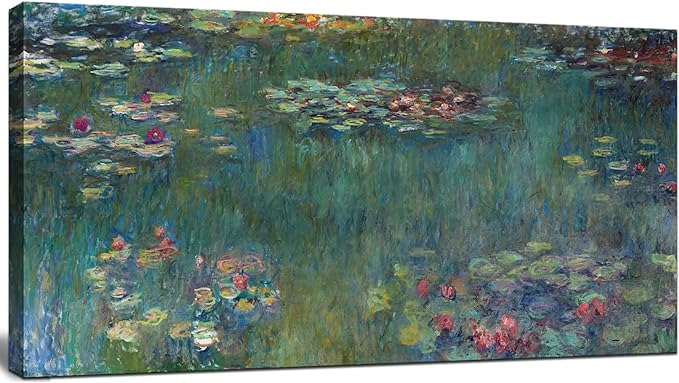 Claude Monet Large Canvas Wall Art Framed Water Lilies Vintage Classic Painting Wall Decor Green Garden Famous Artwork Print for Bedroom Living Room Office Decoration 20" x 40"