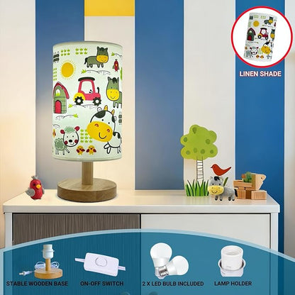 Kids Night Light with 3 Color Temperatures - Animals Desk Lamp for Nursery & Toddler Rooms, Boho Wood Base Bedroom Lamp, Safe Gift for Boys, Girls, Baby & Kids Playroom