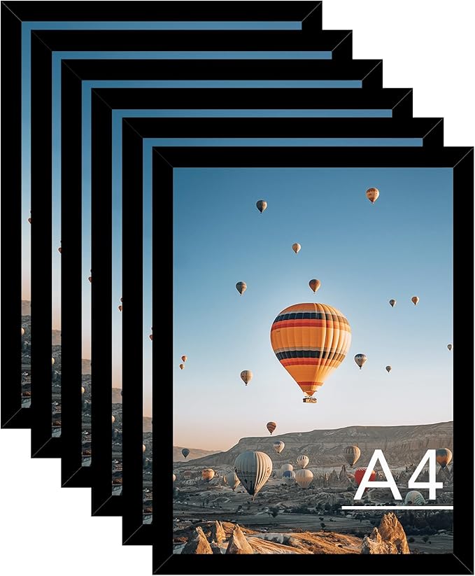 JCJMY 8.3x11.7 A4 Picture Frame Set of 6 for Wall Hanging or Tabletop Horizontally or Vertically, A4 Frame 8.3 x 11.7 Wall Gallery Poster Photo Frame with Shatter Resistant Plexiglass, 6 Pack, Black