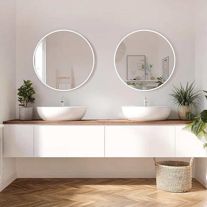 Sunniry White Circle Mirror 30 inch, 2 Pack White Round Mirror, Metal Frame Round Wall Mirrors for Bathroom, Bedroom, Living Room, Hallway.
