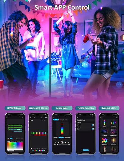 Corner Floor Lamp, 2 Pack LED Corner Lamp with APP and Remote Control, 16 Million DIY Colors & Warm White, Music Sync, Timing Function, Color Changing Ambient Lights for Living Room, Bedroom, Gaming