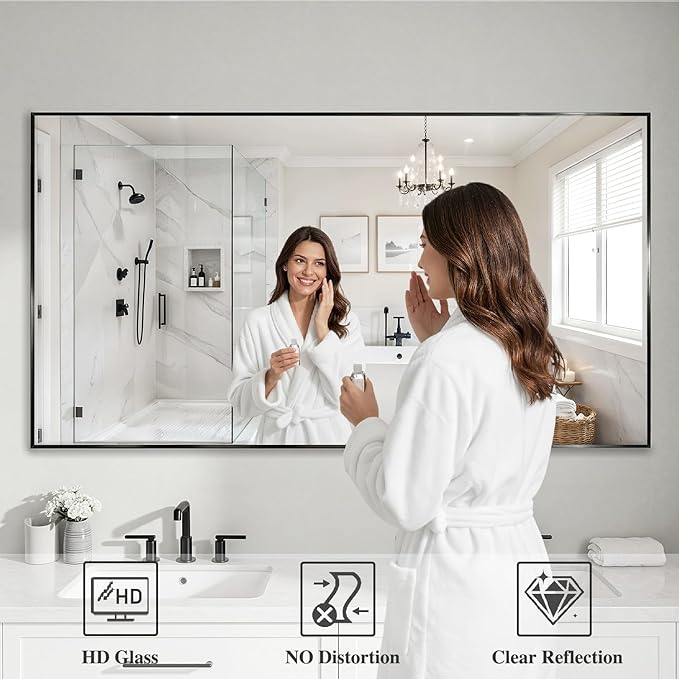 Koonmi Black Mirrors for Wall, 30x60 Inch Bathroom Mirror, Rectangular Wall Mirror for Living Room Bedroom Bathroom, Hangs Horizontally or Vertically