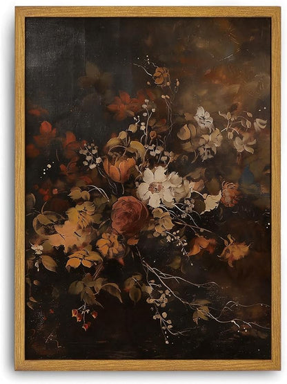 Djmwtb Framed Wall Art Vintage Wall Decor Flower Canvas Art Botonical Pictures Dark Paintings Moody Prints Antique Artwork