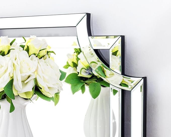 Chende 24" x 47" Large Mirror for Decor, Decorative Wall Mirror with Beveled Edge and Glass Pieces, Rectangle Wall Decor for Living Room, Bathroom, Bedroom, Dining Room, Horizontal/Vertical Hanging