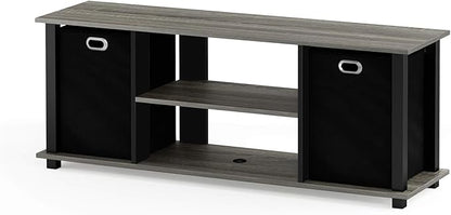 FURINNO Econ Entertainment Center, French Oak Grey/Black/Black