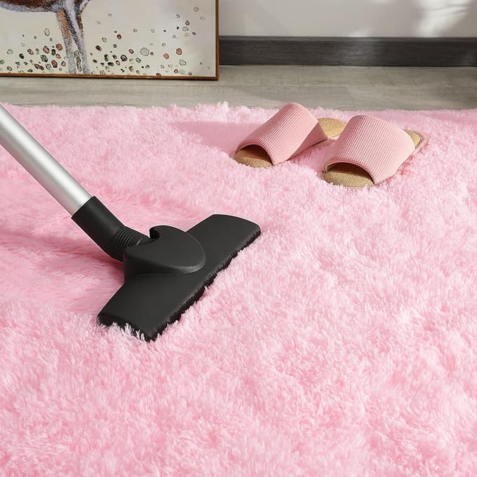 Andecor Soft Fluffy Bedroom Rugs, 3 x 5 Feet Indoor Shaggy Plush Area Rug for Boys Girls Kids Baby College Dorm Living Room Home Decor Floor Carpet, Pink