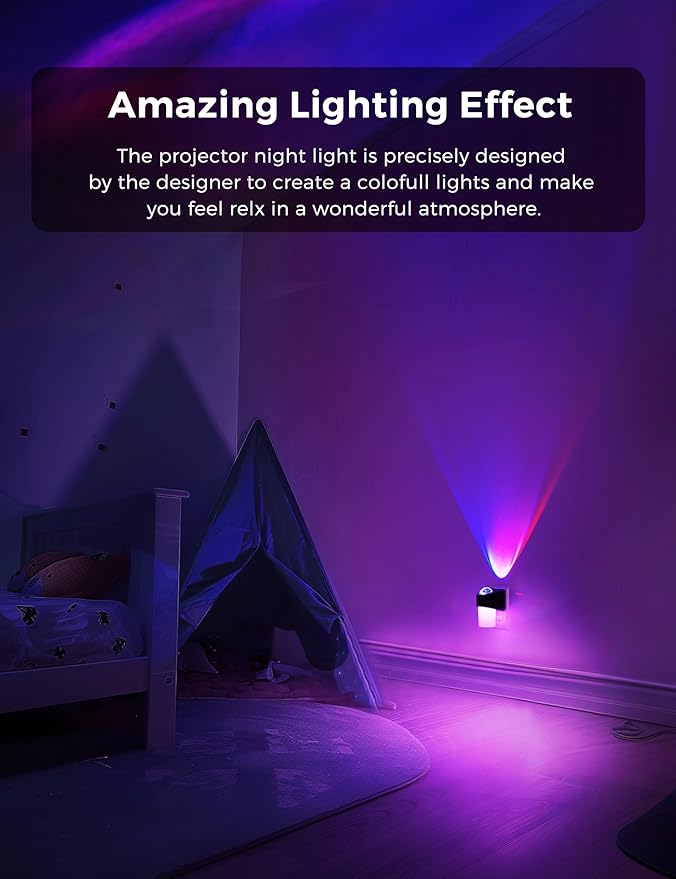 L LOHAS LED Projector Night Light Plug in Night Lights Plug into Wall with Dusk to Dawn Sensor, 8 RGB Color and Dynamic Mode, 2 Pack