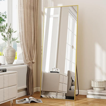 VooBang Full Length Mirror, 71" x 26" Floor Mirror with Stand, Aluminum Alloy Frame Full Body Mirror, Standing Hanging or Leaning Against The Wall for Bedroom Living Room, Gold