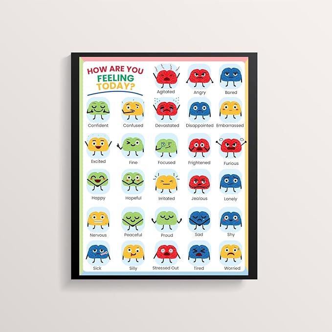 ajdvart Feelings Chart for Kids & Teens - How Are You Feeling Today 2 Posters Set Mental Health Emotions Posters for Therapy, Calm Down Corner, Classroom - Unframed Canvas 12"x16"