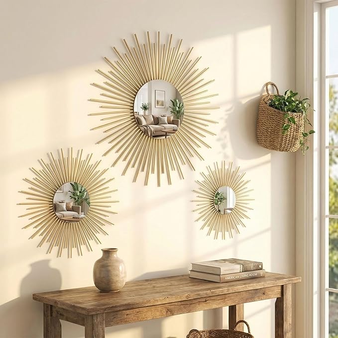 AIM & GGKK Gold Metal Wall Decor, Set of 3 Modern Metal Wall Art for Living Room, Minimalist Contemporary Gold Decor for Bedroom, Boho Accent Home Decoration