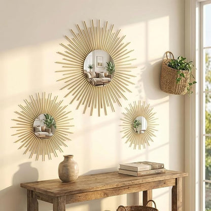AIM & GGKK Gold Metal Wall Decor, Set of 3 Modern Metal Wall Art for Living Room, Minimalist Contemporary Gold Decor for Bedroom, Boho Accent Home Decoration