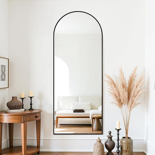 58"×18" Arched Full Length Floor Mirror, Standing Mirror with Aluminum Frame, Large Body Mirror of Free Standing/Wall Mount/Leaning for Bedroom, Living Room, Dressing Room, Black