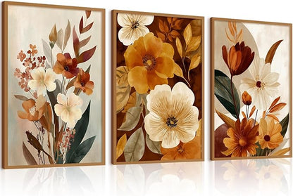 Boho Flower Wall Art Vintage Abstract Floral Prints Botanical Canvas Wall Decor Flower Farmhouse Pictures Fall Plant Poster Rustic Autumn Floral Artwork for Bedroom Living Room 16x24x3 Inch Unframed ﻿