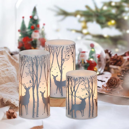 Silver Deer Flameless Flickering Candles Battery Operated with 6H Timer, 3 Pack Real Wax Warm Light LED Pillar Candles Dinner Tabletop Holiday Centerpiece Decor 3" x 6"