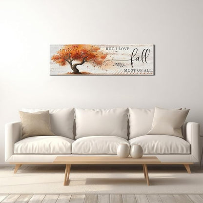 Fall Wall Art Autumn Tree Landscape Wall Decor Vintage Rustic Fall Picture Canvas Prints for Living Room Bedroom But I Love Fall Most of All Signs Poster Painting Holiday Artwork Home Decoration 14x48”