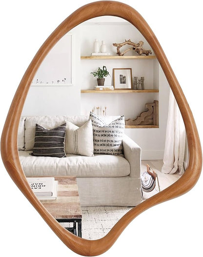WallBeyond Asymmetrical Mirror, Irregular Wall Mirror, Wall Mirrors Decorative for Bedroom Living Room Entryway Hall, Wood Mirror for mid Century Modern Decor 29" H x 23" W