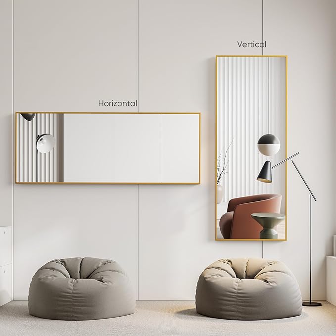 Sweetcrispy 71"x26" Full Length Mirror, Full Body Mirror with Aluminum Alloy Thin Frame, Leaning or Standing, Suitable for Bedroom, Livingroom, Cloakroom, Gold