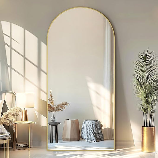 Arched Full Length Mirror, 71"X32" Free Standing Mirror Full Length, Large Floor Mirror with Stand for Bedroom Living Room Gym, Hanging or Leaning, Tempered Glass, Gold