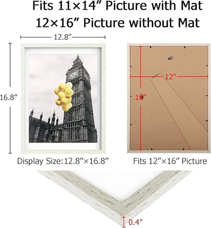 BSRHOMR 12x16 Picture Frame with Mat Distressed White, Country Rustic Style Photo Frame Set of 6 with Removable 11 x 14 Mat, Display Table Top or Wall Mount for Gallery
