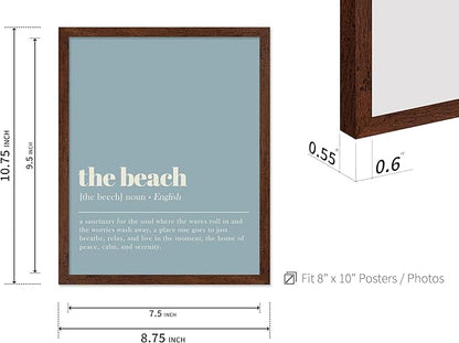 Poster Master Typography Poster - Dictionary Print - Beach Definition, Home of Peace and Calm, Sanctuary, Waves, Soul, Relax - Gift for Family, Friend - Wall Decor for Home, 8x10 Brown Framed