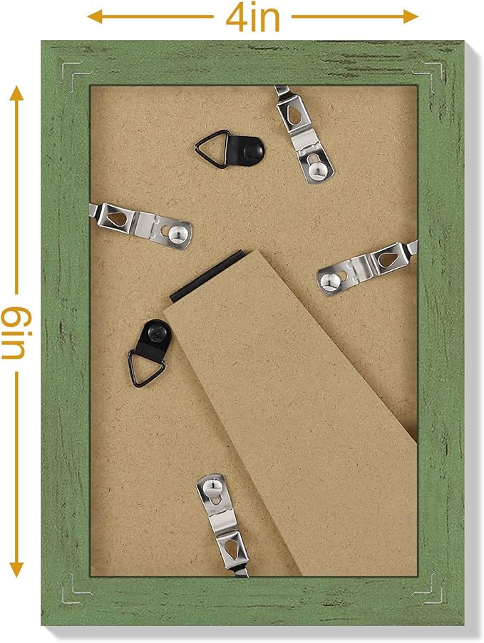 Vittanly 4x6 Picture Frames Set of 9, Display 3.5x5 Pictures with Mat or 4x6 without Mat, Photo Frames for Wall or Tabletop with Plexiglass, Engineered Wood, Rustic Green