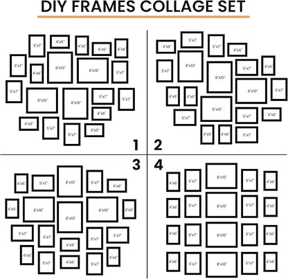 Venusmiles 20 Pack Picture Frames Collage Wall Decor, Gallery Frame Set for Wall Mounting or Tabletop Display, Multi Sizes Including 4pcs 8x10, 8pcs 5x7, 8pcs 4x6, Black+Oak+Walnut